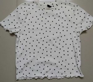 Classic White Polka Dot Ribbed Tee