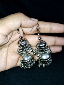Combo Of Silver Jhumka &amp; Hoop Earring Set