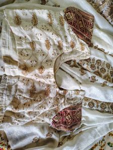 Embroidered Indian White Saree