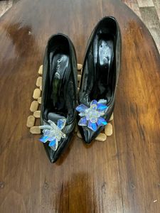 Black Heels with Floral Detail