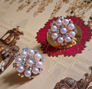 Vintage Pearl &amp; Crystal Clip-On Earrings