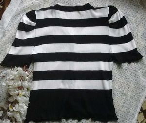 Striped Puff Sleeve Cardigan