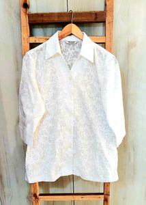 White Self Design Cotton Shirt Size-36