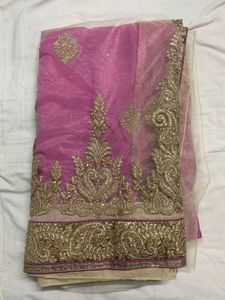Two Colours Net Saree With Blouse