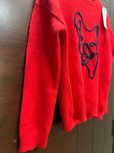 Red Graphic Print Pullover Sweater
