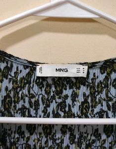 MANGO floral Print Pleated Long Sleeves Midi Dress