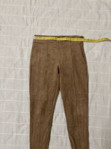 Zara Faux Suede Ankle Zip Skinny Leg Stretch Pants