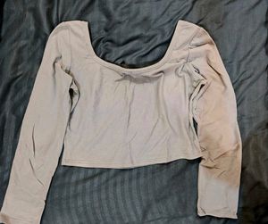 Fitted Grey Full Sleeves Top