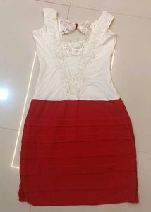 Elegant Red &amp; White Dress party wear