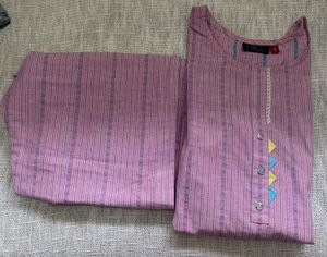 Pastel Pink Striped Kurti Set