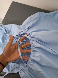 Blue Tie Strap Backless Dress