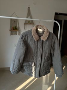 LUUL GREY FLEECE COLLAR PUFFER JACKET