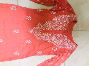 Peach Chikankari Kurti