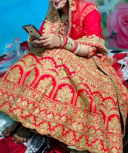 Red &amp; Gold Embroidered Saree