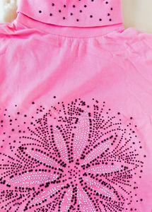 Pink Turtle Neck Top With Rhinestone Floral design