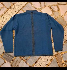 Blue Zip-Up Knit Jacket