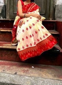 🥰Lal Par Bengali Traditional Saree✨