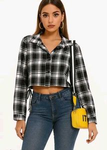 Plaid Crop Top with Tie Detail..🎀