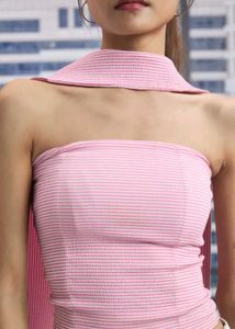 Beige Striped Tube Top