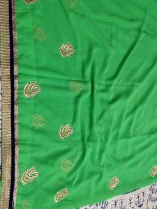 Pista Green Colour Embroidered Saree.