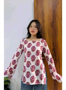 Jaipuri Style White Tunic Top