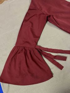 Burgundy Top with pearls Ruffle bell Sleeves