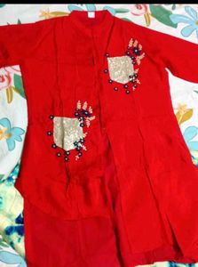 Red Kurti with Tie-Dye Pants