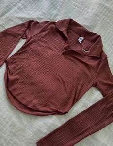Rust Ribbed Long Sleeve Top