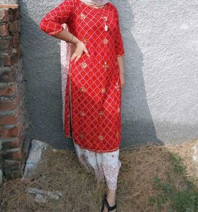 Red Printed Kurti with Patiala Pants