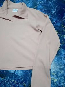 Pink Ribbed Polo Crop Top