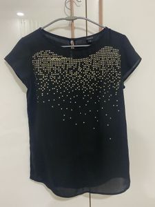 Chic Black Blouse with Embellished Detail