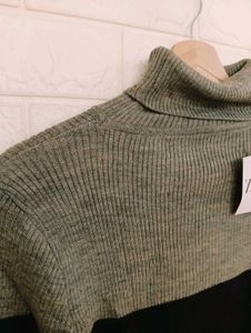 highneck a Striped Turtleneck Sweater