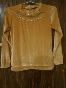Bedazzled Tan Color Velvet Top