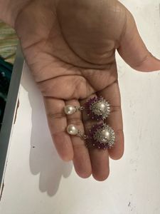 Pearl and Ruby Flower Earrings