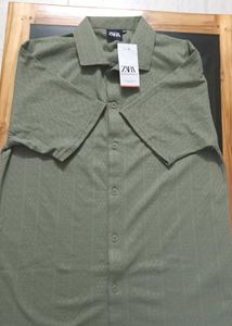 Zara Olive Green Patterned Button-Down Shirt