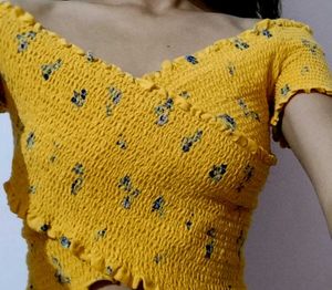 Yellow Smocked Crop Top