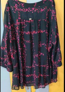 Black Tunic With Dark Pink Flowers