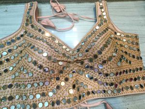 Peach Mirror Work Blouse