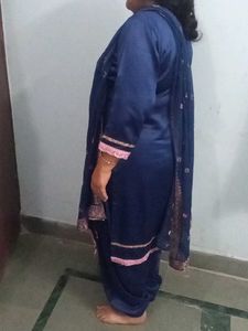 Navy Blue 3xl Pink Salwar Kameez Satin Heavy