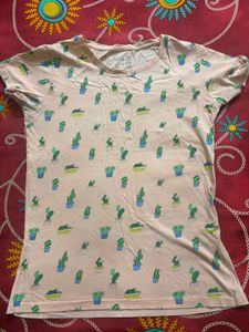 Peach Casual Top with Cute Cactus Print
