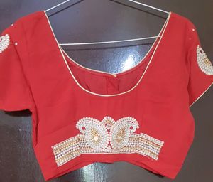 Red Pearl Work Saree