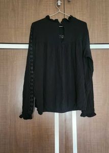 Black Long Sleeve Blouse with Embroidery