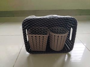 New Set Of Three Plastic Baskets Brown Beige