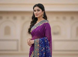 Purple Embroidered Saree
