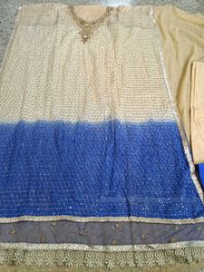 New Cream N Blue Dress Material