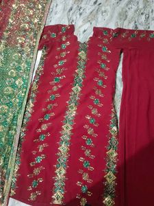 Red Embroidered Kurta Set
