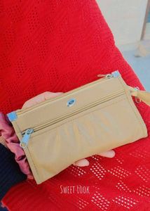 Beige leather Wallet with Zipper Detail