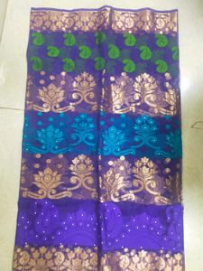 Royal blue With Cyan And Green Woven Saree