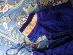 Green &amp; Blue Embroidered Saree Set
