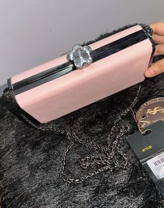 Pink Box Clutch with Diamond Knob &amp; Chain Strap